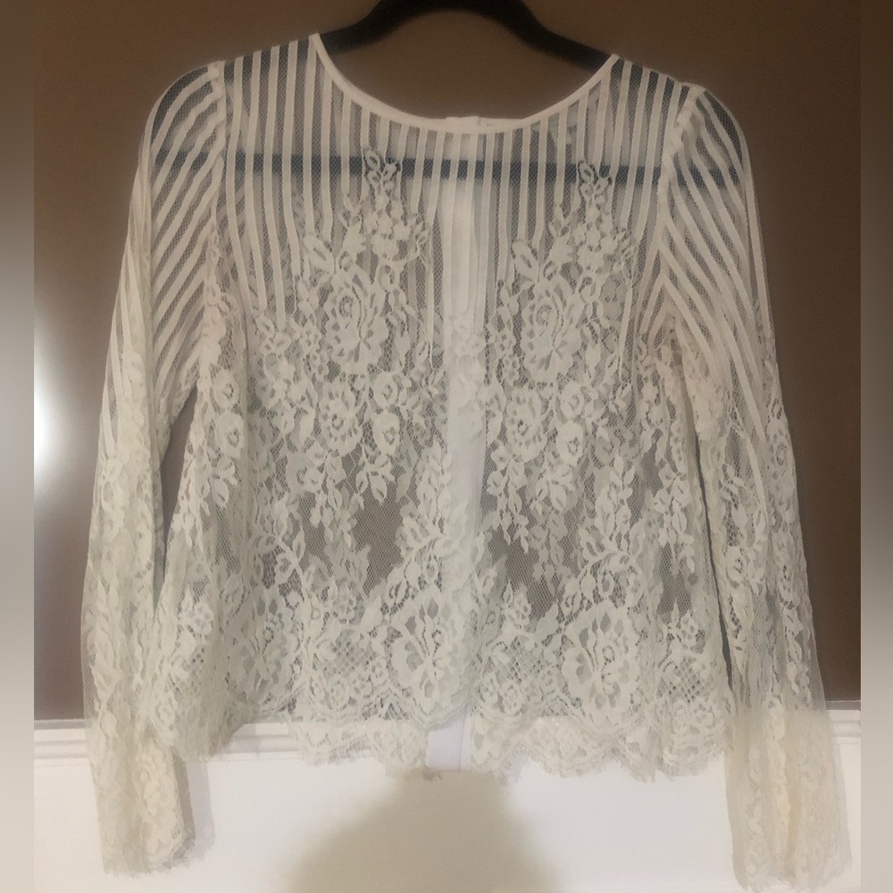 Guess Sheer Lace Blouse in White